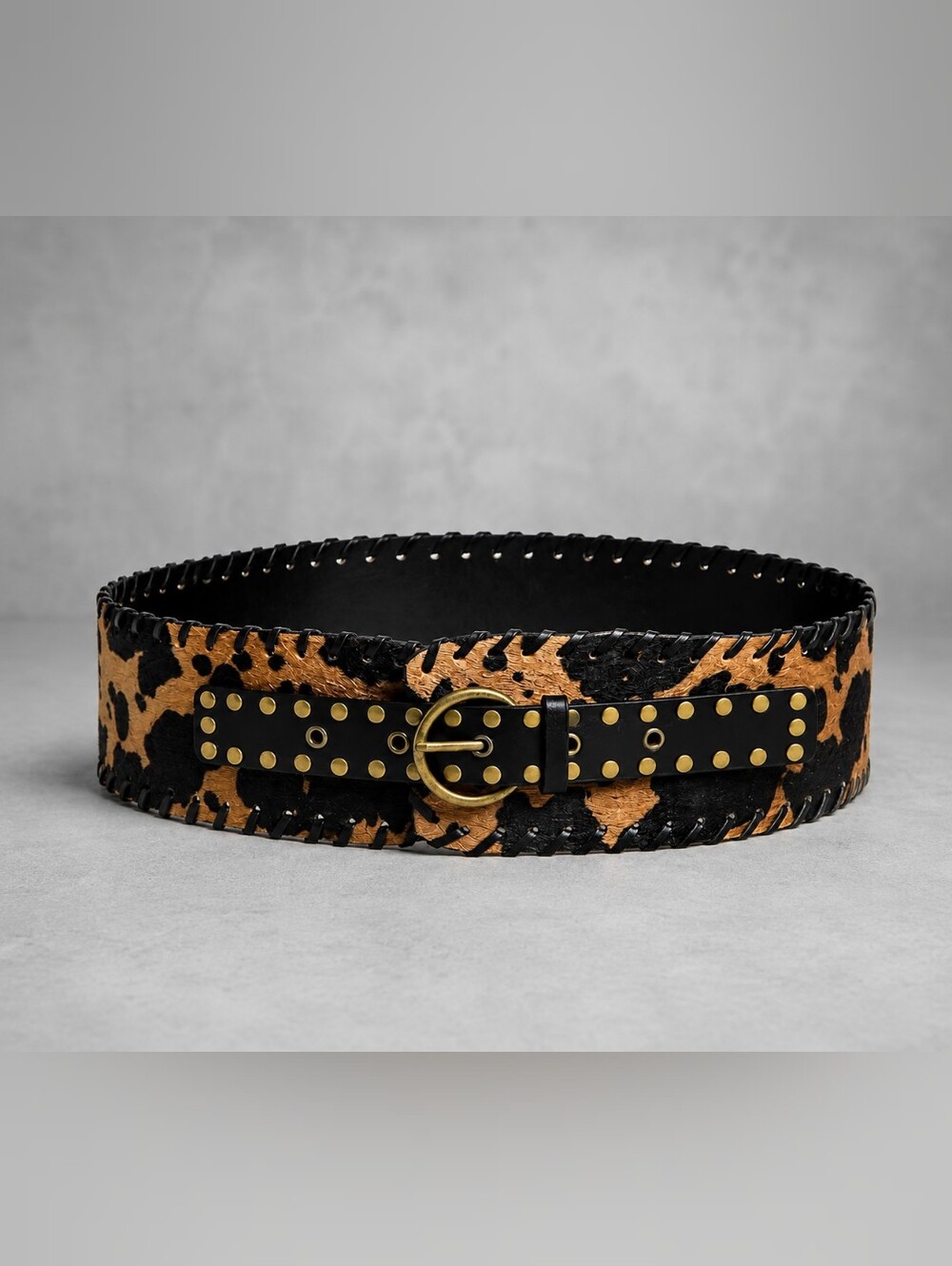 Wide Animal Print Belt with Gold Studs | Windsor